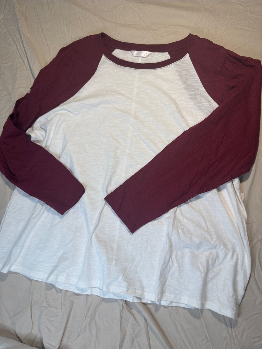 LC Lauren Conrad White and Burgundy  Long Sleeve Tee